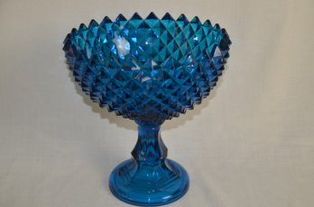 74) Vintage MCM Westmoreland Large Compote Sawtooth Bermuda Blue Glass Pedestal Bowl 10'H