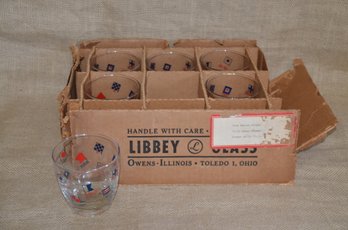 (#17) Vintage Libby ESSO Safedge Boating Maritime Nautical Flags 9 Oz. Old Fashion Glasses NEW In Box Set Of 6