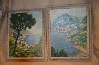 (#20) Pair Of Antique Wood Framed Italy Landscape Paintings 14x18
