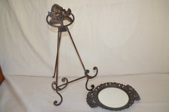 230) Metal Plate Holder 16'H And Mirror Trinket Metal Tray 9.5x7.5