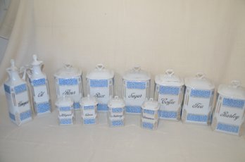 62) Vintage Canister Set 9 Pieces ( Some Chips ) Look At All Pictures