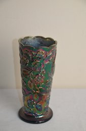 (#56) Fenton Black Amethyst Carnival Iridescent Garden 8' Vase