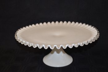 6LS) Fenton Art Glass Hobnail Milk Glass Ruffled Edge Pedestal Serving Platter 13' Round