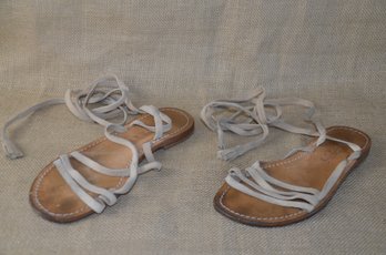 (#113DK) Capri Positano Italian Leather Sole & Beige Suede Lace Up Strappy Sandal  - Size 37 (7.5)