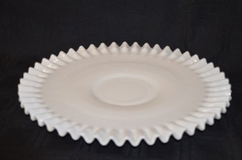 4LS) Fenton Art Glass Hobnail Milk Glass Plate Ruffled Edge Platter 13.5' Round