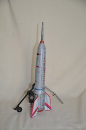 122) Vintage Holdraketa Landing Rocket Ship Mechanical Friction Metal Rocket Tin Toy 16'H