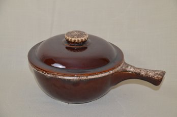 65) Vintage Hull Pottery Lidded Casserole Made USA Oven Proof Handled Brown Dip Glaze 12x5
