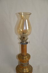 83) Vintage Heirloom Brass French Pump Oil Lamp Circa 1800 Brass Light & Glass Chimney 14.5'H