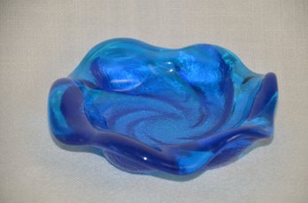 85) Fenton Cobalt Blue Swirl Glass Candy Dish Nut Bowl Ashtray 5.5'