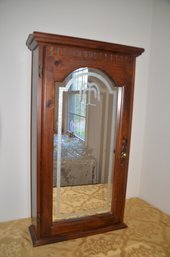 72) Wood Wall Hanging Tie Cabinet Outlined Etched Mirror Front