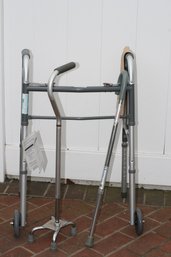 (#17) 3Pc. Set/ Adjustable Height :  Walker (new)/ Cane (New ) Stand Alone Cane (used)