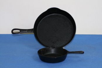 (#326) - 2 Cast Iron Frying Pans 10'  ( No Markings) & 6 1/2'  Made In Taiwan