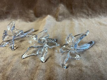 (#40) Vintage Clear Glass Stem Flower Hand Blown Lily Trumpet Lot Of 3