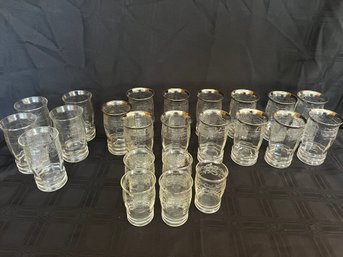 4) Vintage McBeth Evans Tumbler ' S ' Pattern Stippled Rose Band Iced Tea Glasses ( Some Silver Rim )