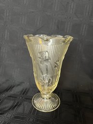 8) Jeanette Iris And Herringbone Clear Footed Vase 9'h