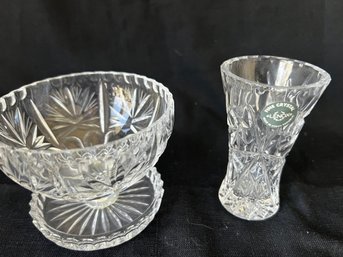 26) Crystal Lenox Bud Vase 4' & Bohemian Cut Crystal Grapefruit Footed Bowl