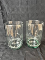 58) Pair Of Hurricane Clear Glass Jar Assorted Uses Pillar Candleholder 11.5'H