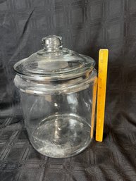 75) Large Clear Glass Canister With Lid 13.5' H