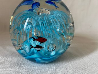 44) Paperweight 6' Large Murano Tropical Underwater Dolphin And Sea Lift Art Decorative Glass Ball