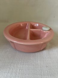 54) Vintage Hankscraft Pottery USA #962 Baby Food Warmer 3 Divided Dish Bowl Feeder Salmon Color