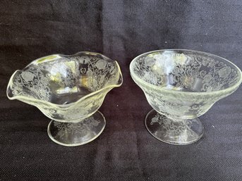 123JF) Vintage Depression Glass Florentine #1 And #2 By Atlas Dessert Cups Footed Bowls