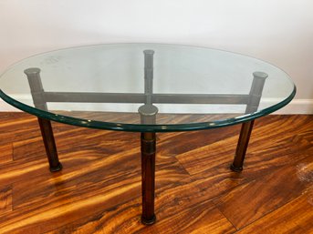 Beveled Glass Top Coffee Table Brass Base Legs ( Some Pitting On Brass