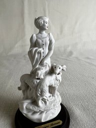 140) Giuseppe Armini Figurine Lady With Dogs Mini Porcelain 5.5'H