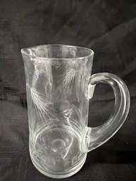19LS) Etched Wheat Glass Water Pitcher 8.5'H