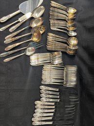 37LS) Community Silver Plate Serve Of 12 Flatware Set With Serving Pieces