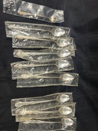 38LS) Rogers Silver Plate Set Of 8 Ice Tea Spoons (Unopened)  AND Reed Barton Appetizer Fork 1