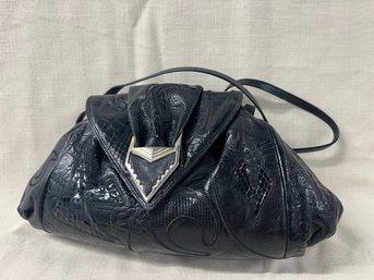 40) Vintage Sharif Black Leather Handbag With Strap