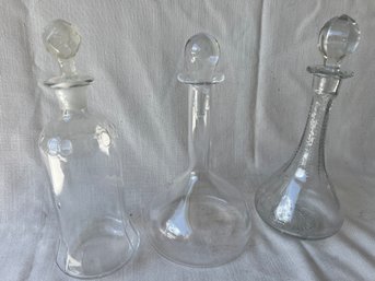 68) Lot Of 3 Crystal Decanters 11.5'H
