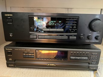 156) Onkyo Stereo Receiver TX8211 - Technic Compact 5 Disc Changer SL-PD888 - Optimus Speakers - Works Great