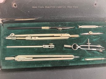192) Vintage Drafting Tool Set In Case NY Blue Print Paper Company