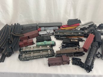 204) Assorted Lot Of Vintage Trains, Tracks, Metal Engine Cars