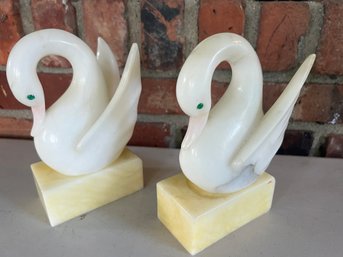 64) Pair Of Marble Swan Bookends ( Chip On Wing) 7'H