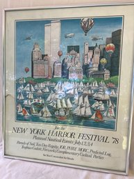 96) Framed New Your Harbor Festival 1978 Poster Signed Print L. Pitigliani ( Back Has Water Stain)