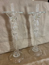 (#7) Pair Of Hand Blown Made In Italy Glass Candle Stick Holder 20.5' Height
