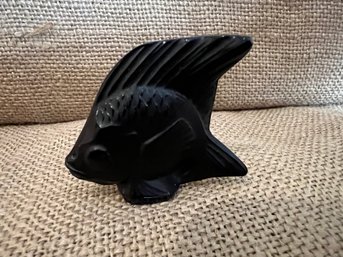(#62) Lalique Small Angel Fish BLACK  2' Signed