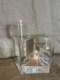 (#80) Art Glass 3 Triangle Shape Oil Candle Cluster 9' Tallest