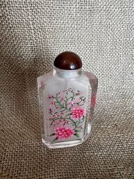 (#224) Vintage Asian Reverse Painted Glass Snuff Perfume Bottles Floral Design