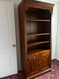 Vintage Wood Pine Bookcase With Storage Cabinet