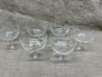 (#40) Vintage Etched Champagne Cocktail Stem Glasses Set Of 6