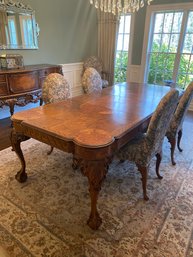 1800's Dining Table Wood Carved Detail With 6 Upholstered Chairs And Leafs - Mint Condition