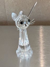 (#106) Swarovski Crystal Small Sitting Cat Figurine Metal Tail And Whiskers 3'H