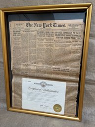 (#122) Framed New York Times Sunday February 2, 1941 - Needs Re Framing
