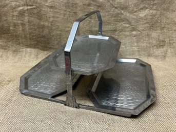 (#69) Vintage Foldable Stainless 3 Tier Serving Tray
