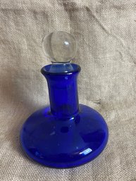 57) Royal Blue Hand Blown Decanter With Clear Glass Stopper 7.5'H