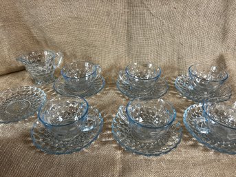 66) Vintage Depression Bubble Bullseye Provincial Ancho Hocking Glass 6 Cups & Saucer Set And Creamer W/saucer