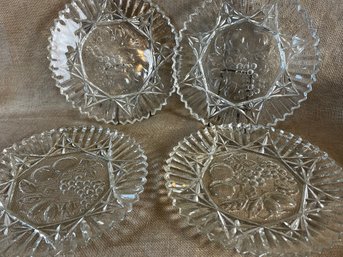 158) Vintage Depression Federal Glass Lot Of 4 Clear Pressed Fruit Nappy Bowls Plates